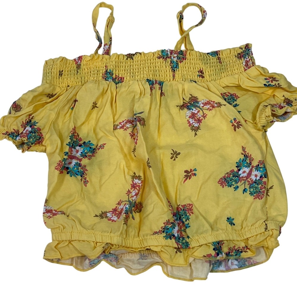NWT Epic Threads Kids Yellow Floral Cold Shoulder Top Girls Small Cottagecore